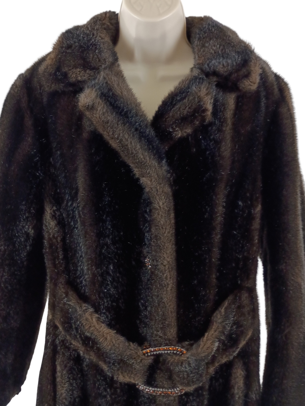 Mid Century Glamour Mink Grooved Faux Fur Belted Coat